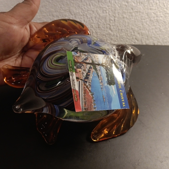 STUNNING NEW White Cristal Murano Italy 8" Tortoise Art Glass Sculpture. - Picture 3 of 7